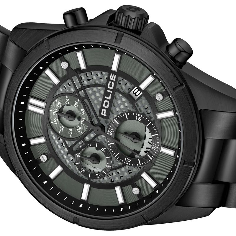 Police Chronograph Black Dial Black Color Stainless Steel Strap Watch For Men