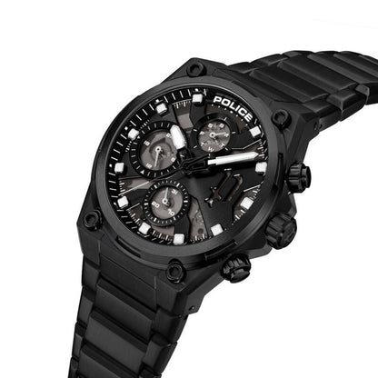 Police Multifunction Black Dial Black Stainless Steel Strap Watch For Men