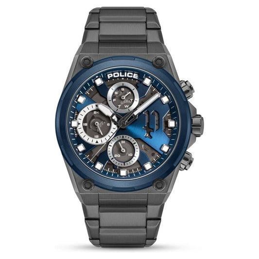 Police Multifunction Blue Dial Grey Stainless Steel Strap Watch For Men