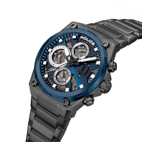 Police Multifunction Blue Dial Grey Stainless Steel Strap Watch For Men PLPEWGK2239107