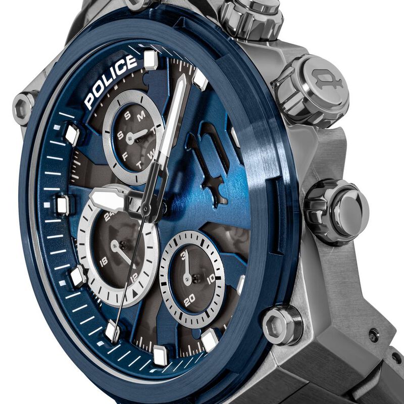 Police Multifunction Blue Dial Grey Stainless Steel Strap Watch For Men