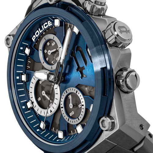 Police Multifunction Blue Dial Grey Stainless Steel Strap Watch For Men PLPEWGK2239107