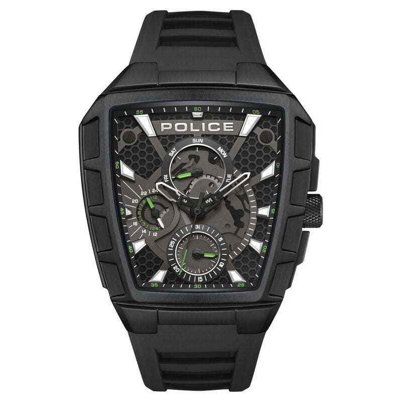 Police Multifunction Black Dial Black Color Silicone Strap Watch For Men