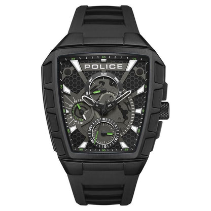Police Multifunction Black Dial Black Color Silicone Strap Watch For Men