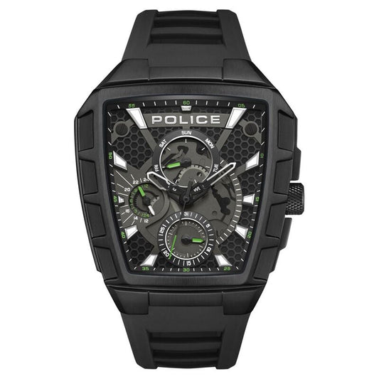 Police Multifunction Black Dial Black Color Silicone Strap Watch For Men
