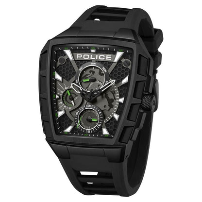Police Multifunction Black Dial Black Color Silicone Strap Watch For Men