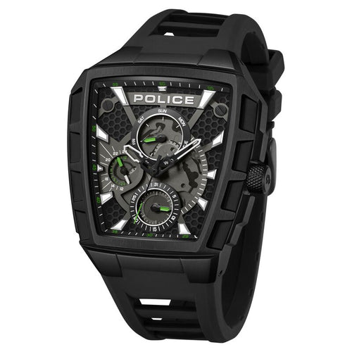 Police Multifunction Black Dial Black Color Silicone Strap Watch For Men NTPLPEWGQ0056801W