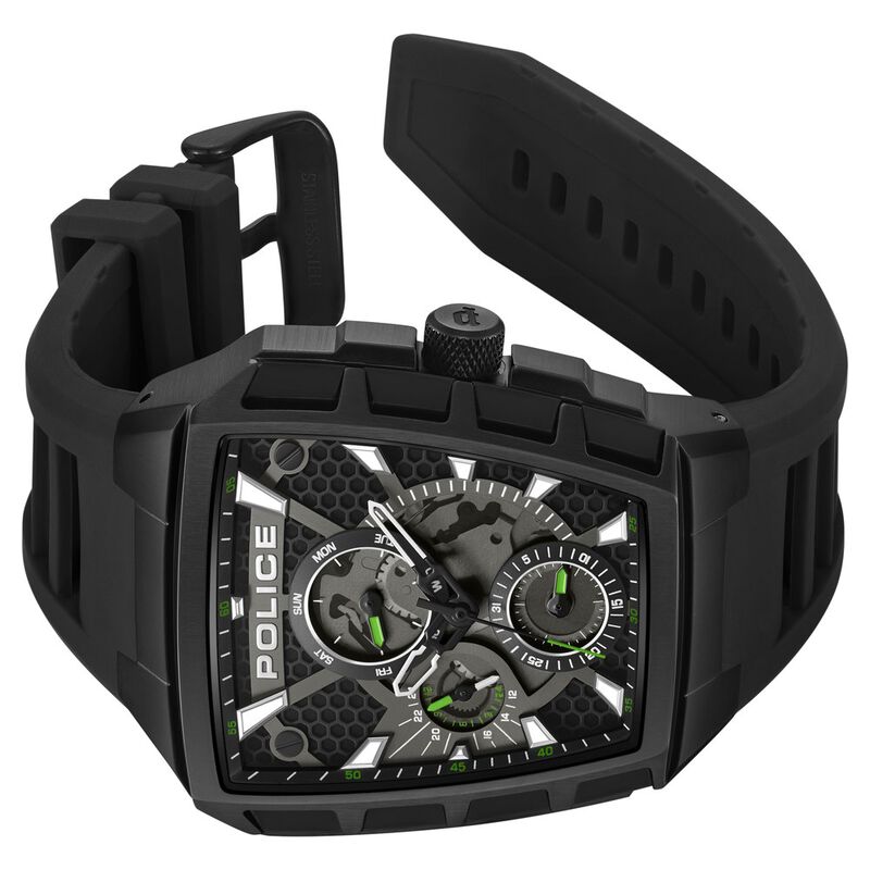 Police Multifunction Black Dial Black Color Silicone Strap Watch For Men