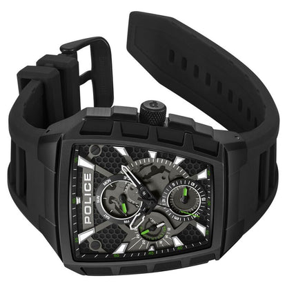 Police Multifunction Black Dial Black Color Silicone Strap Watch For Men