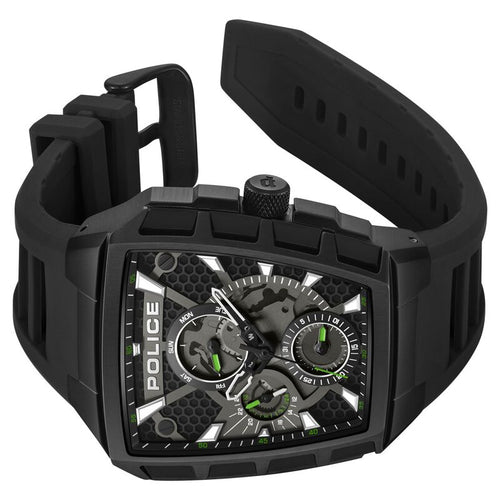 Police Multifunction Black Dial Black Color Silicone Strap Watch For Men NTPLPEWGQ0056801W