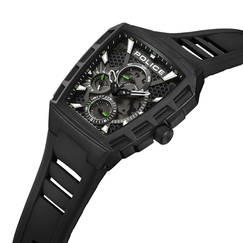 Police Multifunction Black Dial Black Color Silicone Strap Watch For Men