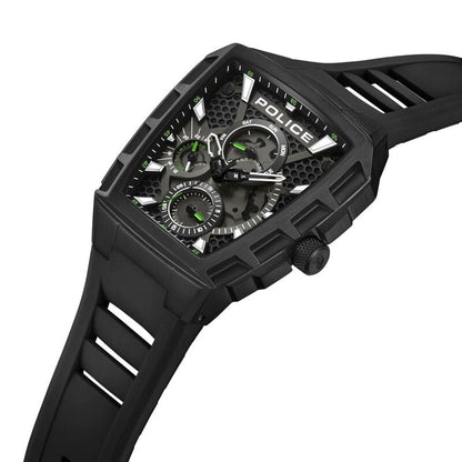 Police Multifunction Black Dial Black Color Silicone Strap Watch For Men
