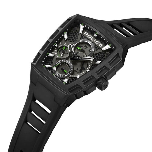 Police Multifunction Black Dial Black Color Silicone Strap Watch For Men NTPLPEWGQ0056801W