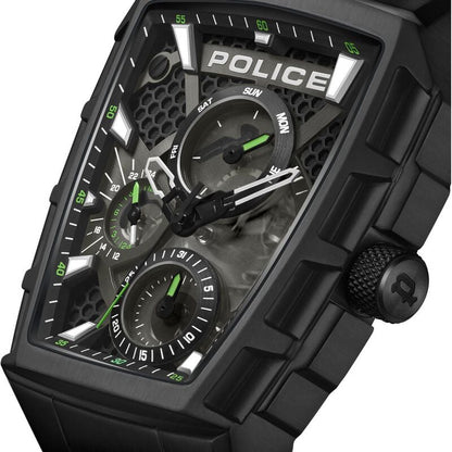 Police Multifunction Black Dial Black Color Silicone Strap Watch For Men