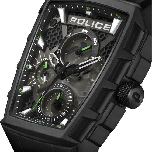 Police Multifunction Black Dial Black Color Silicone Strap Watch For Men NTPLPEWGQ0056801W