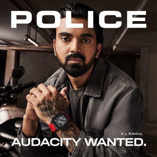 Police Men's Tough Gear KL Rahul Edition Multifunction Watch with Red Silicone Strap NTPLPEWGQ0056803W