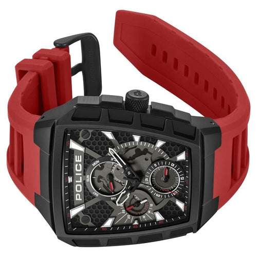 Police Men's Tough Gear KL Rahul Edition Multifunction Watch with Red Silicone Strap NTPLPEWGQ0056803W