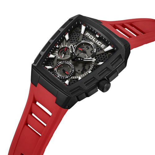 Police Men's Tough Gear KL Rahul Edition Multifunction Watch with Red Silicone Strap NTPLPEWGQ0056803W