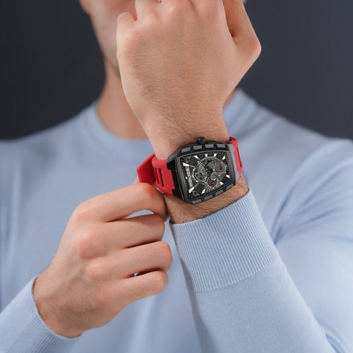 Police Men's Tough Gear KL Rahul Edition Multifunction Watch with Red Silicone Strap NTPLPEWGQ0056803W