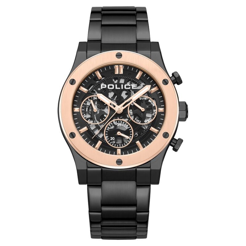 Police Quartz Multifunction Black Dial Black Colour Stainless Steel Strap Watch For Men