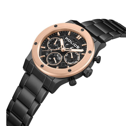 Police Quartz Multifunction Black Dial Black Colour Stainless Steel Strap Watch For Men