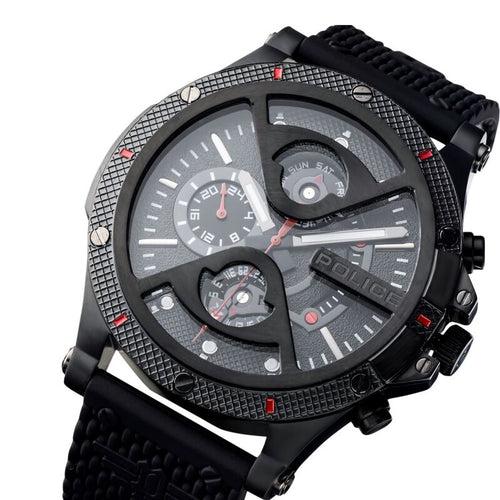 Police Quartz Multifunction Black Dial Silicone Strap Watch for Men NEPLPEWJQ2110551