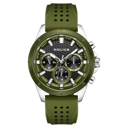 Police Quartz Multifunction Black Dial Green Colour Silicone Strap Watch For Men
