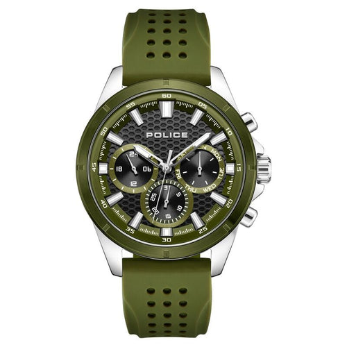 Police Quartz Multifunction Black Dial Green Colour Silicone Strap Watch For Men PLPEWJQ2204111