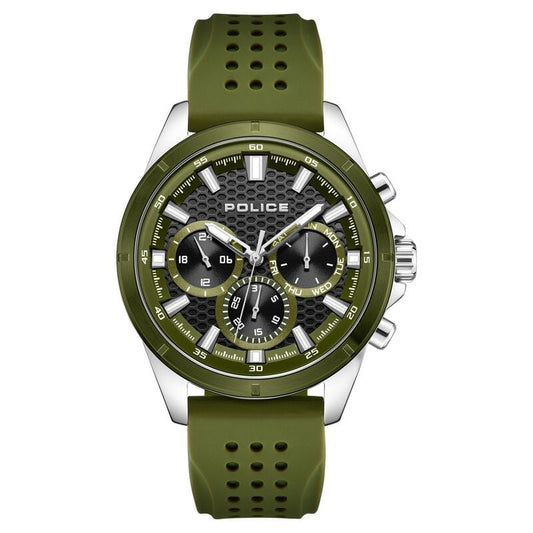 Police Quartz Multifunction Black Dial Green Colour Silicone Strap Watch For Men