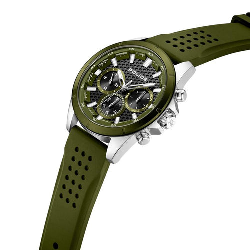 Police Quartz Multifunction Black Dial Green Colour Silicone Strap Watch For Men PLPEWJQ2204111