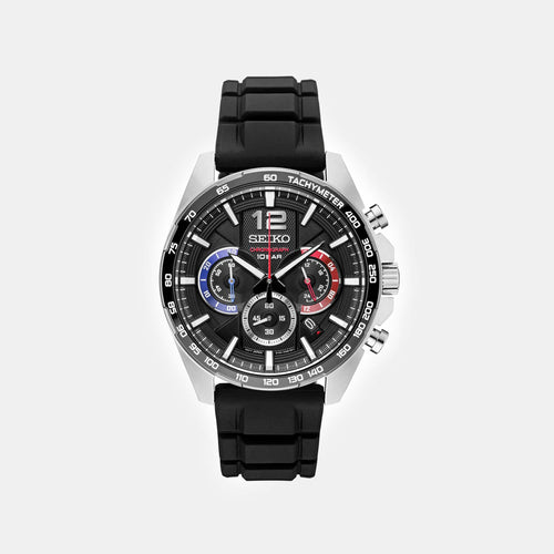 Seiko Chronograph Quartz, Black Dial, Silicone Strap - SSB347P1