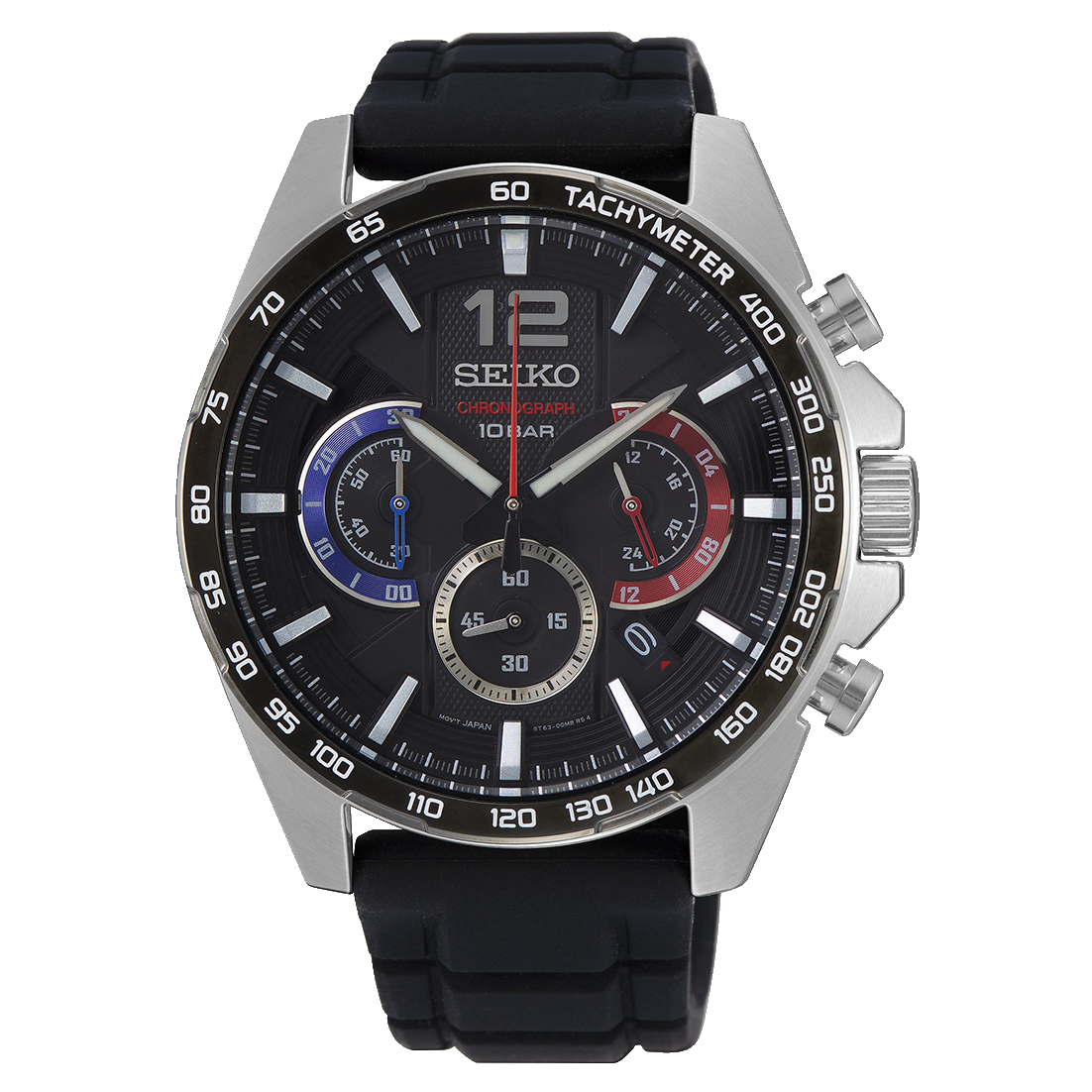 Seiko Chronograph Quartz, Black Dial, Silicone Strap - SSB347P1