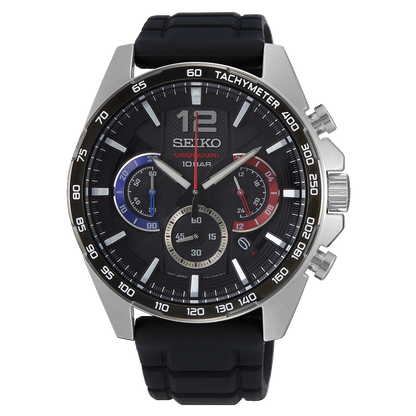 Seiko Chronograph Quartz, Black Dial, Silicone Strap - SSB347P1