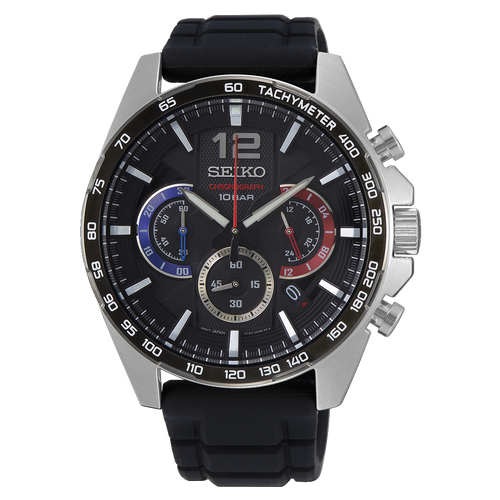 Seiko Chronograph Quartz, Black Dial, Silicone Strap - SSB347P1