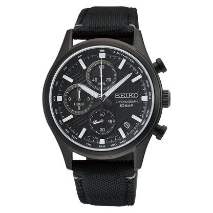 Seiko Chronograph Quartz, Black Dial, Nylon Strap - SSB421P1