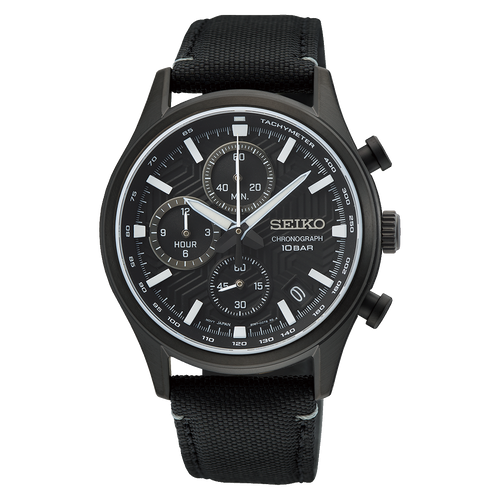 Seiko Chronograph Quartz, Black Dial, Nylon Strap - SSB421P1