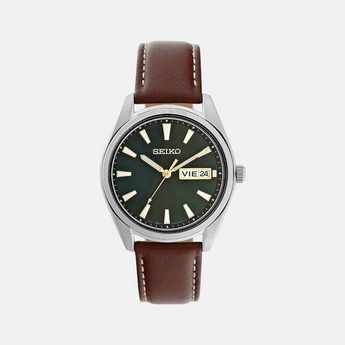 Seiko Dress Men Quartz Green Dial Analog Leather Watch SUR449P1