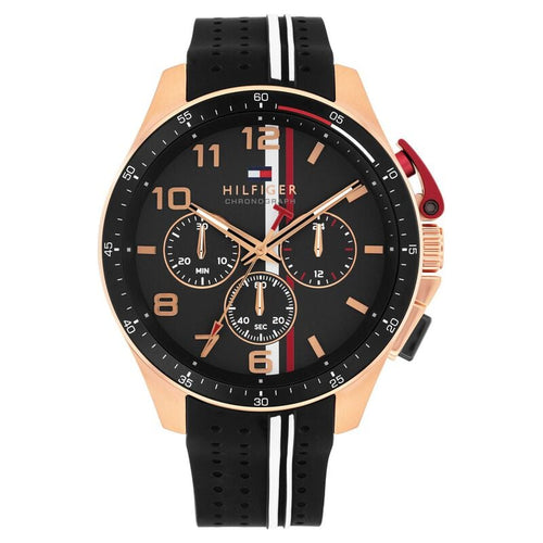 Tommy Hilfiger Quartz Chronograph Black Dial Black Silicone Strap Watch For Men