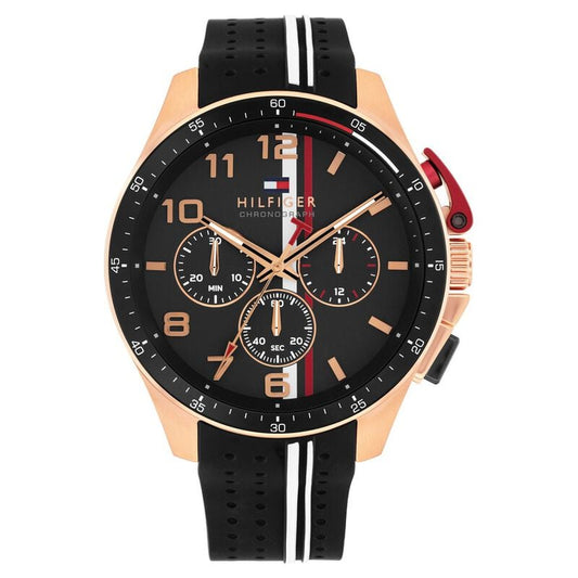 Tommy Hilfiger Quartz Chronograph Black Dial Black Silicone Strap Watch For Men