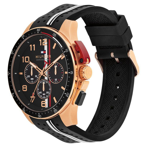 Tommy Hilfiger Quartz Chronograph Black Dial Black Silicone Strap Watch For Men