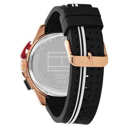 Tommy Hilfiger Quartz Chronograph Black Dial Black Silicone Strap Watch For Men