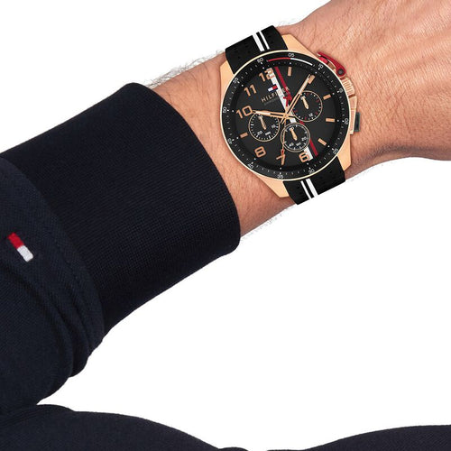 Tommy Hilfiger Quartz Chronograph Black Dial Black Silicone Strap Watch For Men