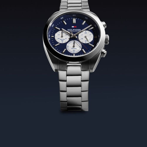 Tommy Hilfiger Quartz Chronograph Blue Dial Silver Stainless Steel Strap Watch For Men