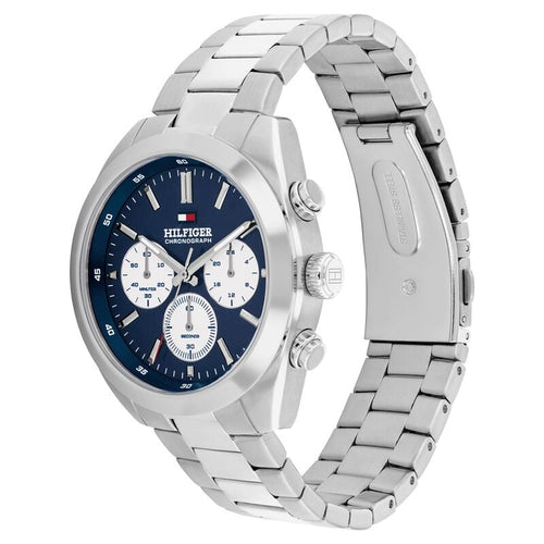 Tommy Hilfiger Quartz Chronograph Blue Dial Silver Stainless Steel Strap Watch For Men