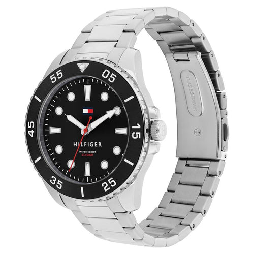 Tommy Hilfiger Quartz Analog Black Dial Silver Stainless Steel Strap Watch For Men