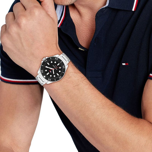 Tommy Hilfiger Quartz Analog Black Dial Silver Stainless Steel Strap Watch For Men
