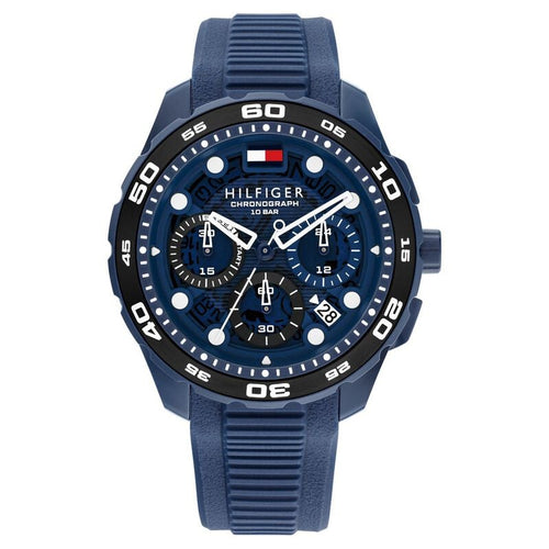 Tommy Hilfiger Quartz Chronograph Blue Dial Blue Silicone Strap Watch For Men