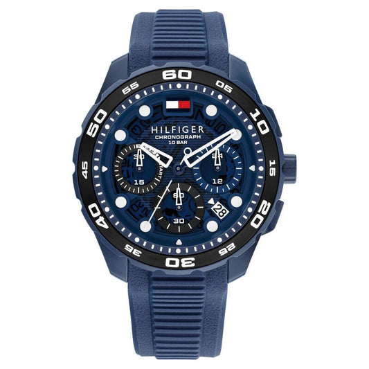 Tommy Hilfiger Quartz Chronograph Blue Dial Blue Silicone Strap Watch For Men