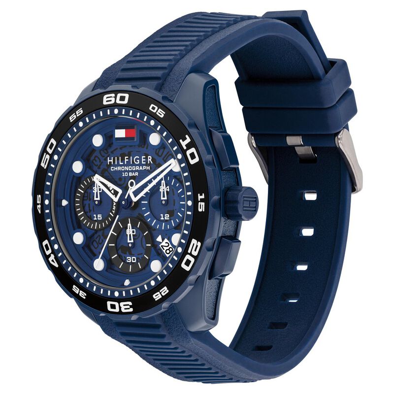 Tommy Hilfiger Quartz Chronograph Blue Dial Blue Silicone Strap Watch For Men