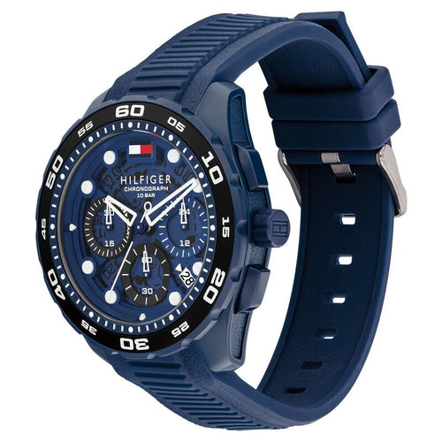 Tommy Hilfiger Quartz Chronograph Blue Dial Blue Silicone Strap Watch For Men